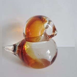 Large Amber glass bird paperweight Chunky Weightly Owl Home Decor Collectible